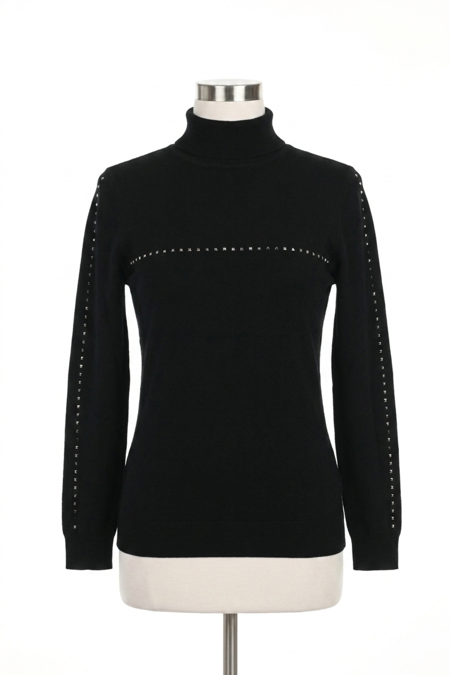 NEW FRANK LYMAN embellishments turtleneck top in black